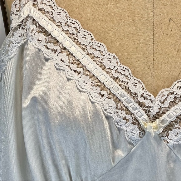 VINTAGE 70s lace nylon dress slip full long maxi white‎ lingerie layer nightgown - Picture 4 of 13